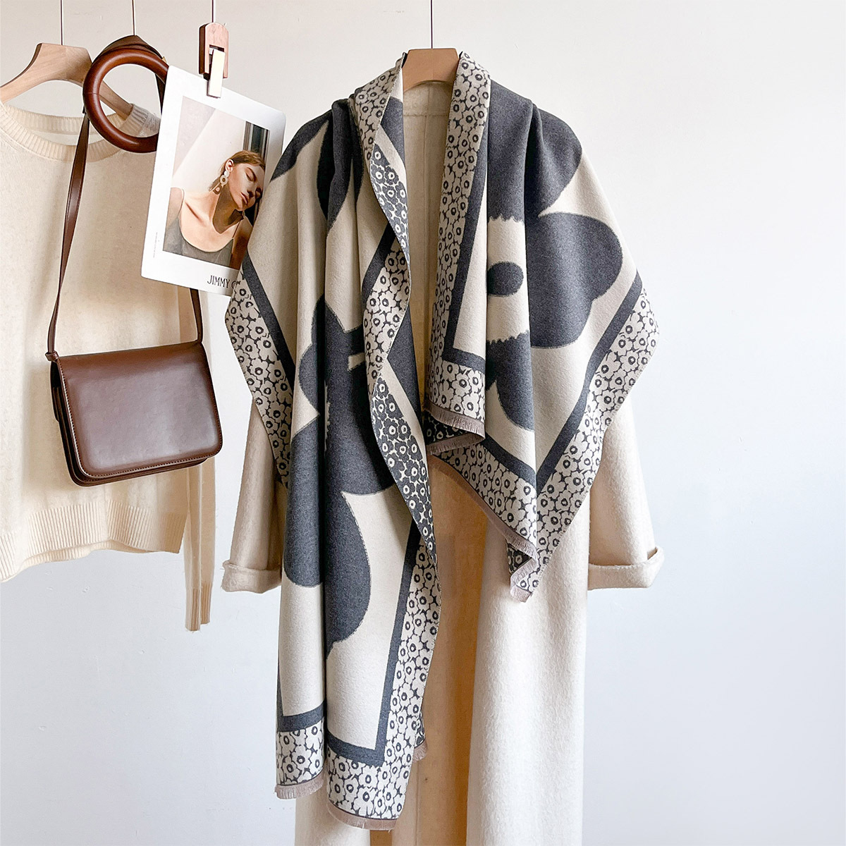 Cashmere Scarf - Sciarpa da donna, scialle jacquard con