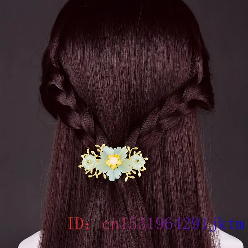 Green Jade Flower Barrette Des - Gold Plated Jewelry recensione e prezzo